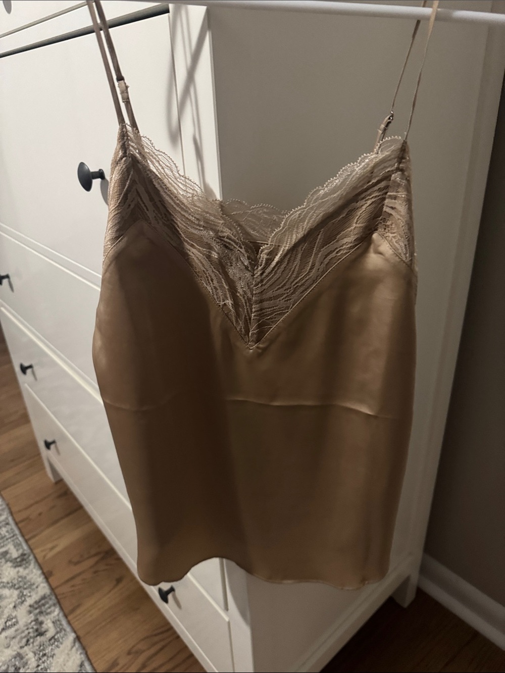 Silky Lace Trim Cami - Tan